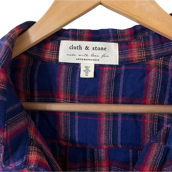 ANTHROPOLOGIE Cloth & Stone Shoshanne Button Down Flannel Shirt Top - Picture 3 of 5